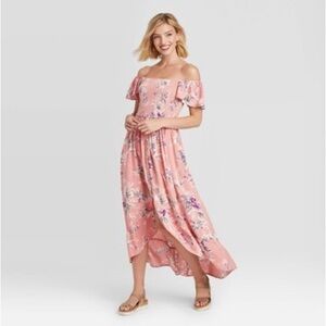 Medium Pink Floral Flutter Short Sleeve Smocked Dress